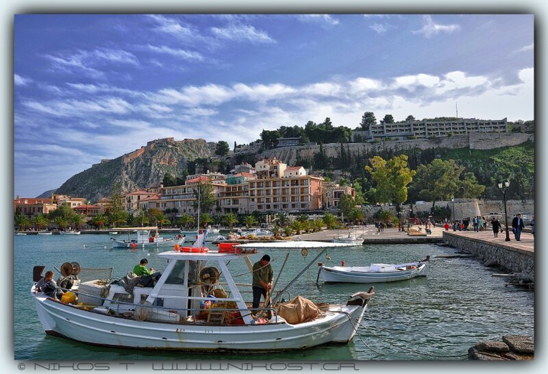 Fishing Boat in Harbor — Blue