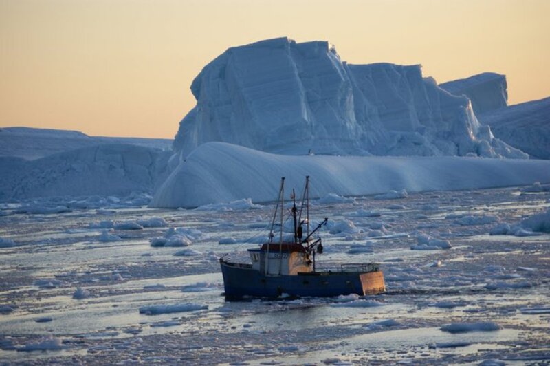 Fishing Boat in Ice — Blue, Serene
