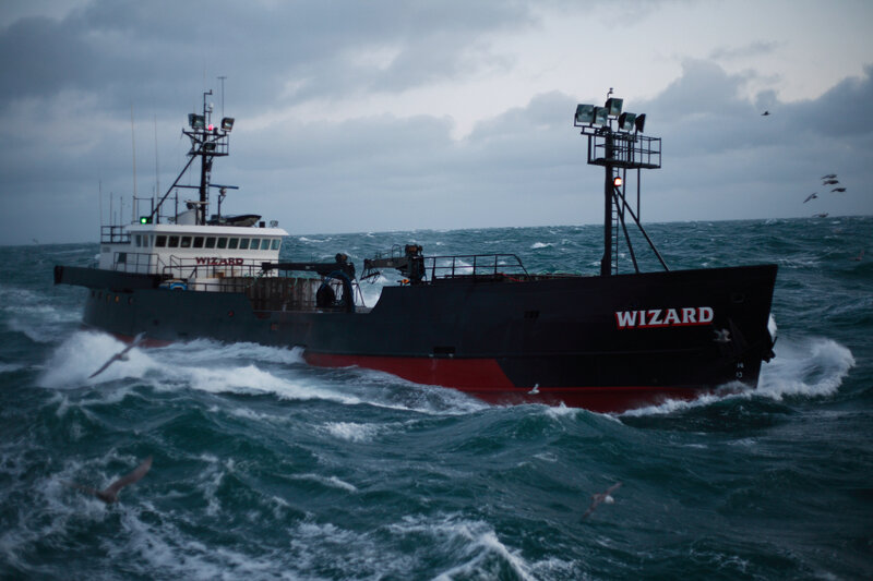 Fishing Boat in Rough Sea — Black