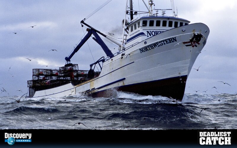Fishing Boat in Rough Sea — White