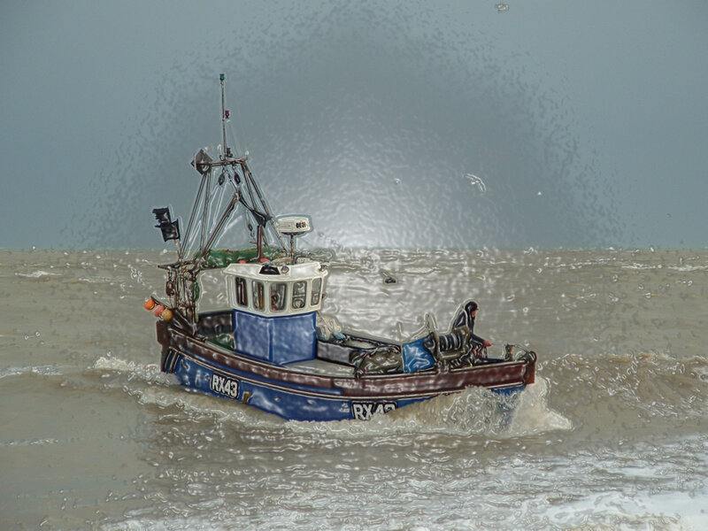 Fishing Boat in Rough Water