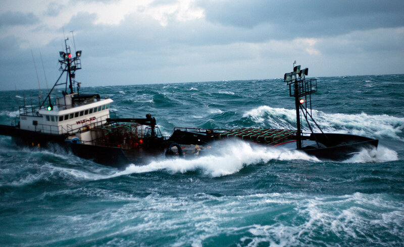 Fishing Boat in Storm — Blue, Dramatic, Photograph