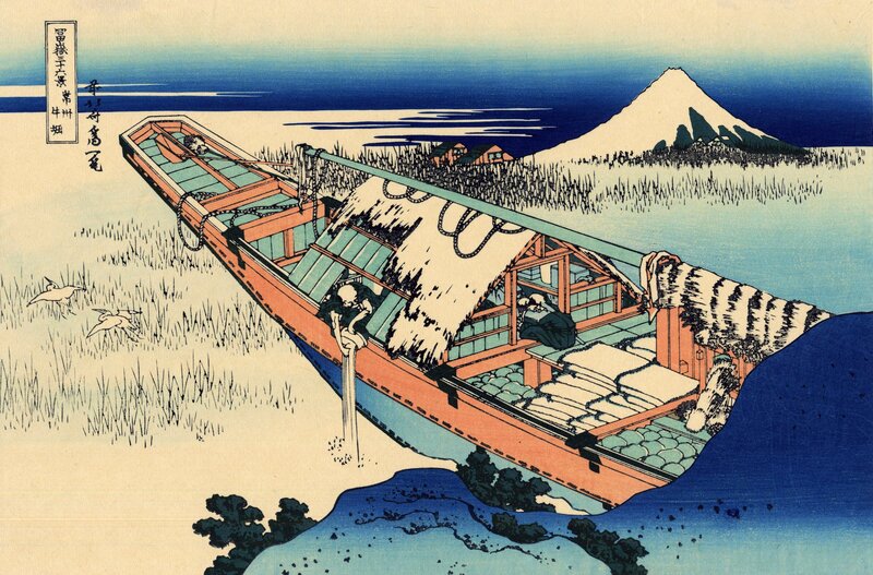 Fishing boat near Mount Fuji