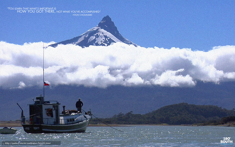 Fishing Boat Near Mountain — Blue