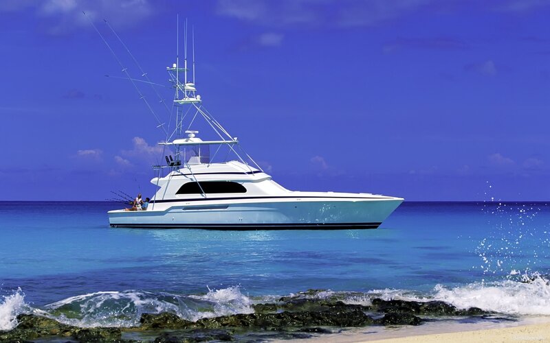 Fishing boat near tropical shore