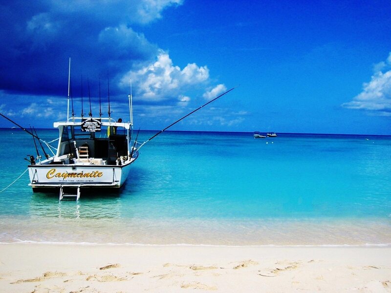 Fishing Boat on Beach — Blue