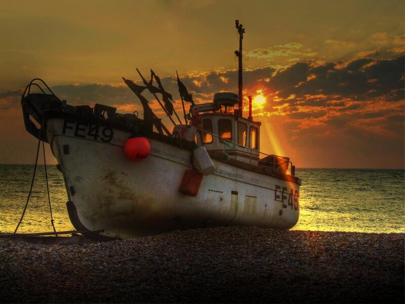 Fishing Boat on Beach — Orange