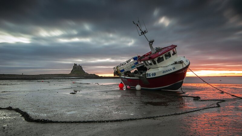 Fishing Boat on Beach — Red, Dramatic