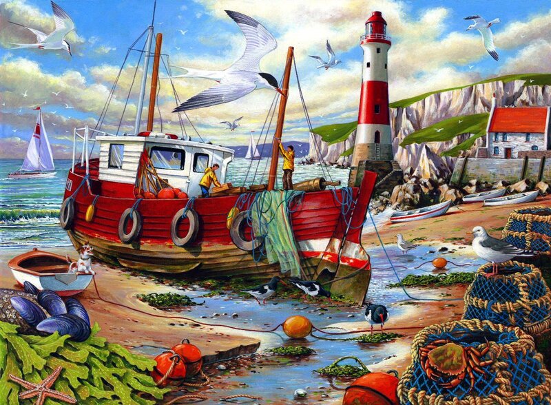 Fishing Boat on Beach — Red