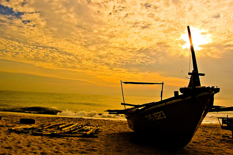Fishing Boat on Beach — Yellow