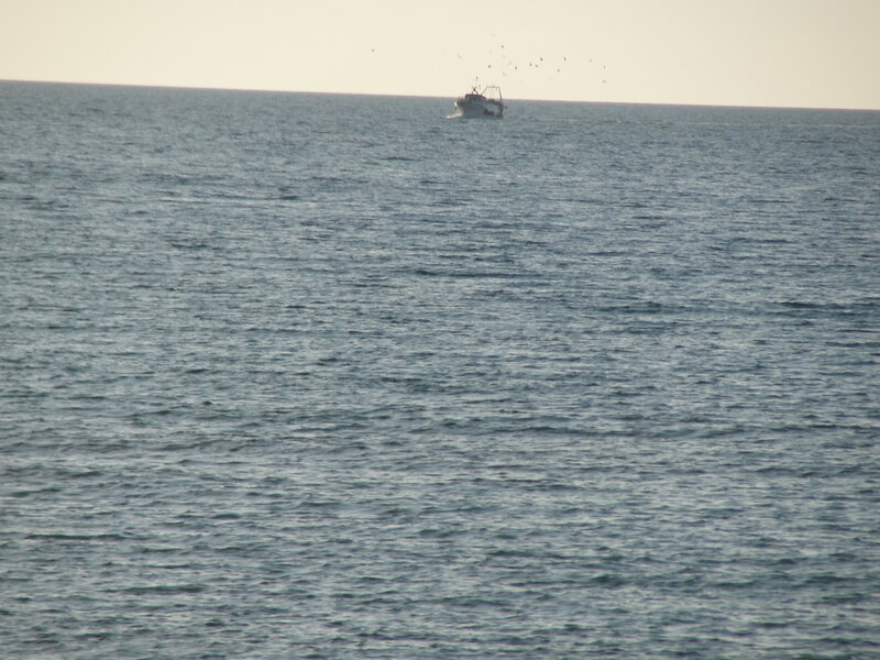 Fishing Boat on Ocean — Blue, Calm