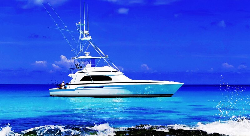 Fishing Boat on Ocean — Blue, Serene