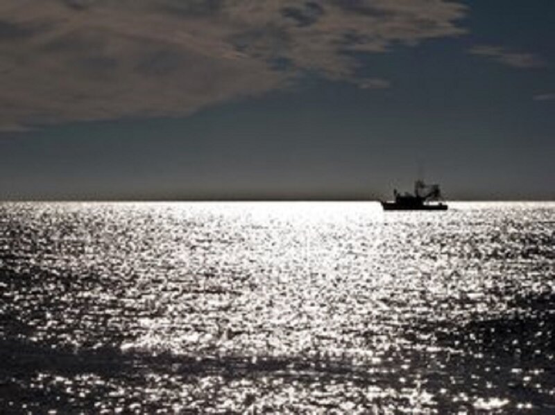 Fishing Boat on Ocean — Gray