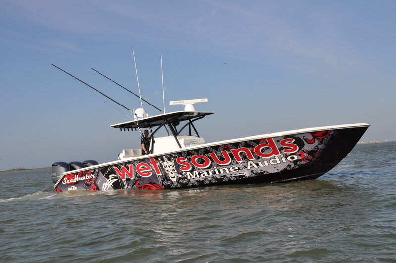 Fishing Boat on Water — Black