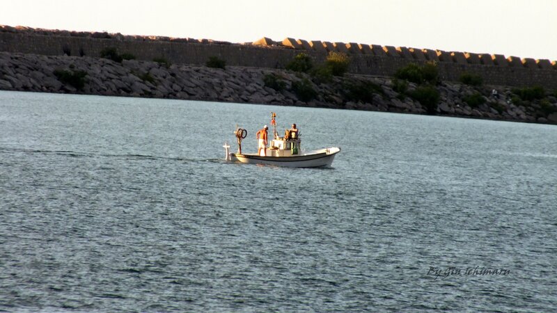 Fishing Boat on Water — Blue, Calm, Afternoon