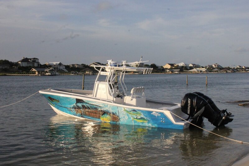 Fishing Boat on Water — Blue, Calm