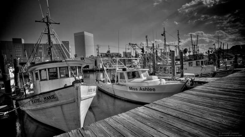 Fishing Boats at Dock — Black