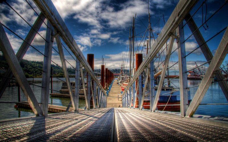 Fishing Boats at Dock — Blue, Dramatic, Afternoon, Photograph
