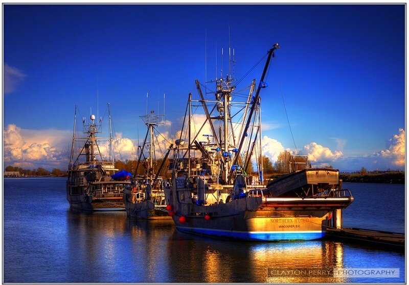 Fishing Boats at Dock — Blue, Dramatic, Sunset