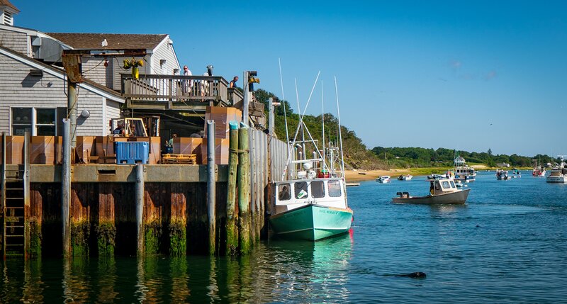 Fishing Boats at Dock — Blue, Serene, Afternoon