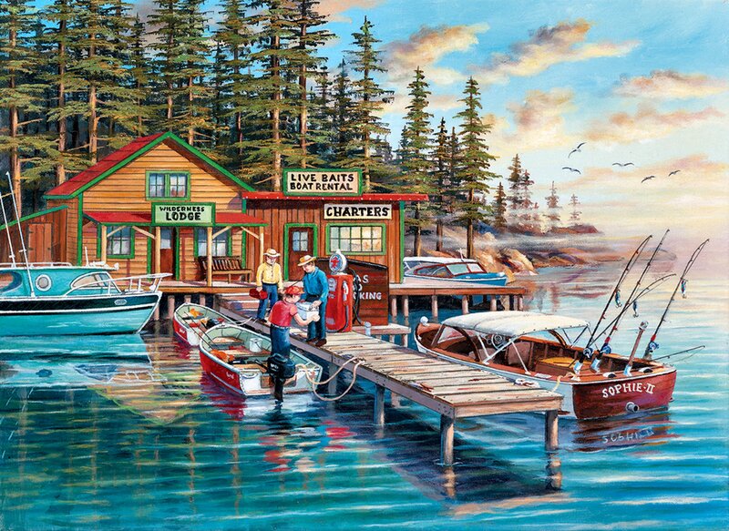 Fishing Boats at Dock — Blue, Serene, Sunset