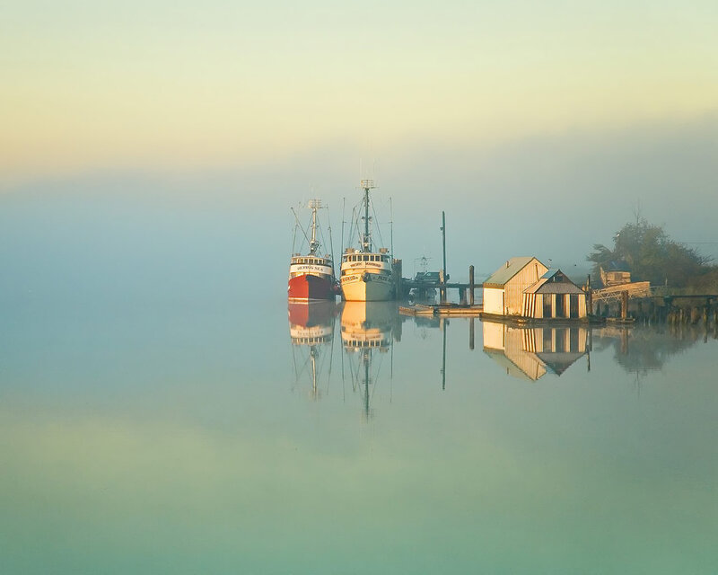 Fishing Boats at Dock — Blue, Serene
