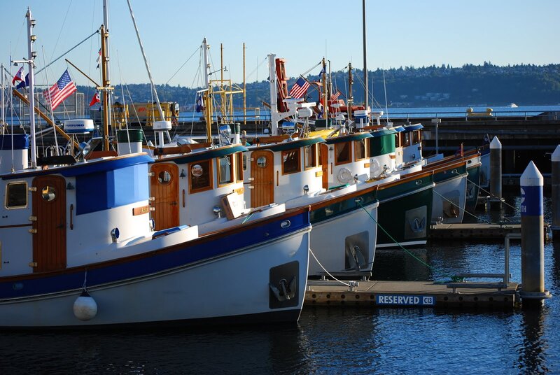 Fishing Boats at Dock — Blue