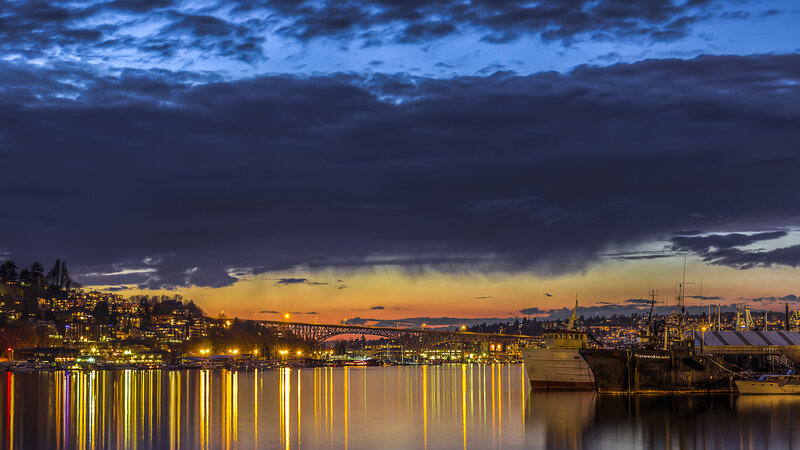 Fishing Boats at Dusk — Blue, Dramatic