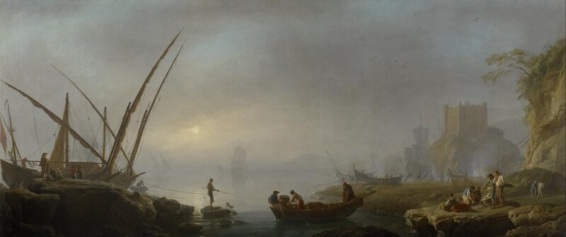 Fishing Boats at Harbor — Gray