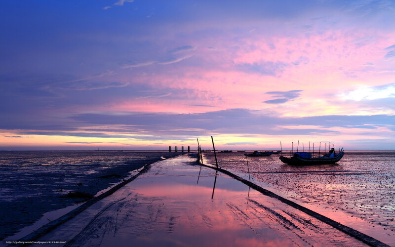 Fishing Boats at Low Tide — Purple