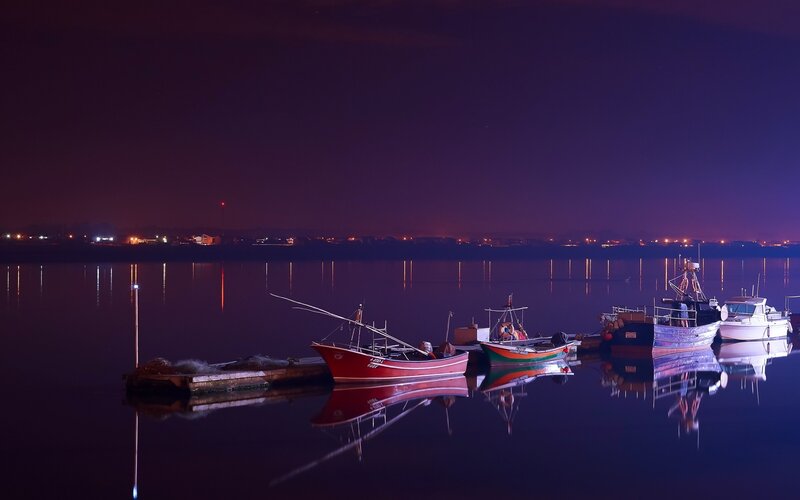 Fishing Boats at Night — Purple