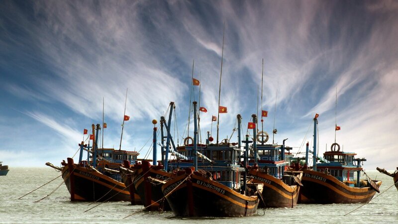 Fishing boats at sea