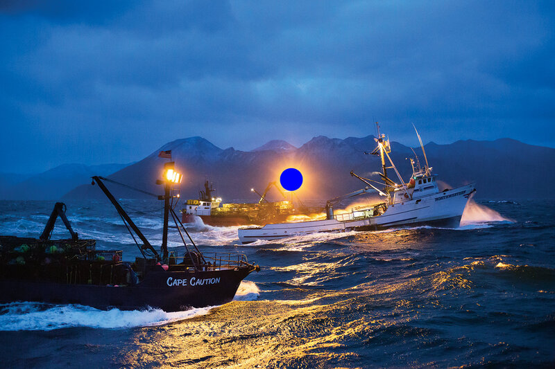 Fishing Boats at Sea — Blue