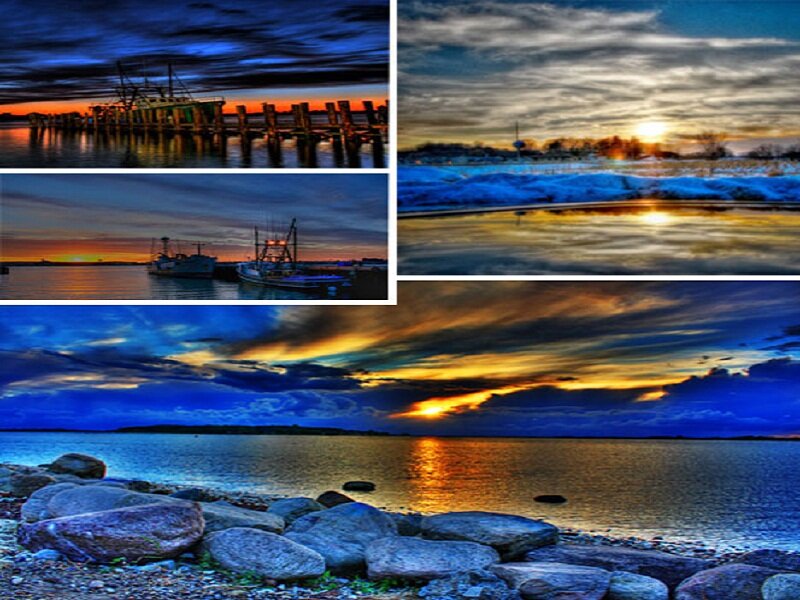 Fishing Boats at Sunset — Blue, Dramatic, Photograph