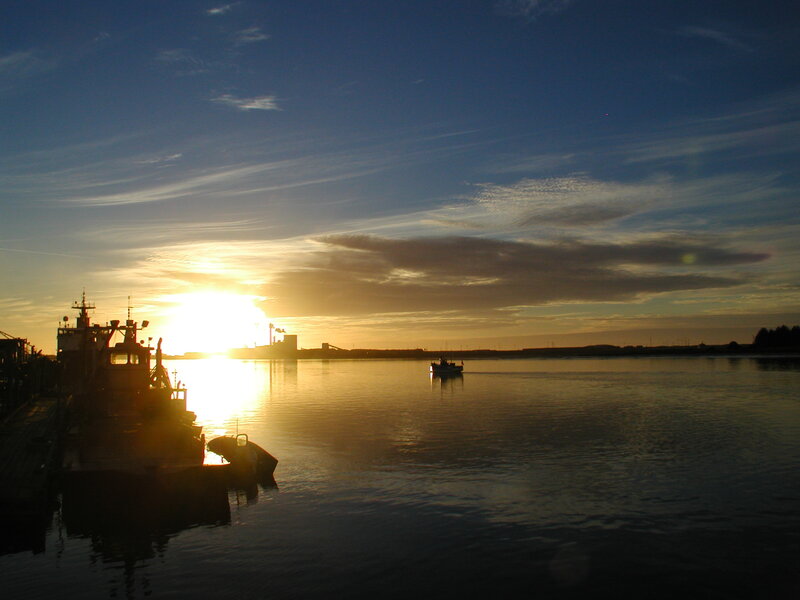 Fishing Boats at Sunset — Blue, Serene