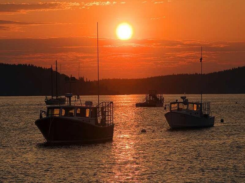 Fishing Boats at Sunset — Orange, Serene, Photograph