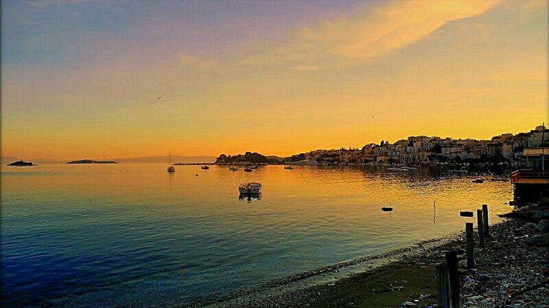 Fishing Boats at Sunset — Orange, Serene, Photograph, Town