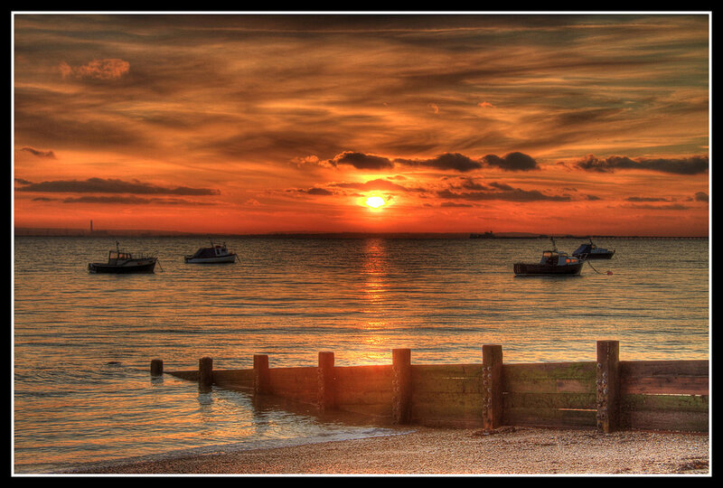 Fishing Boats at Sunset — Orange