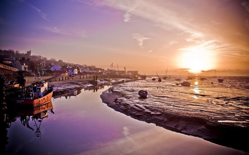 Fishing Boats at Sunset — Purple, Serene