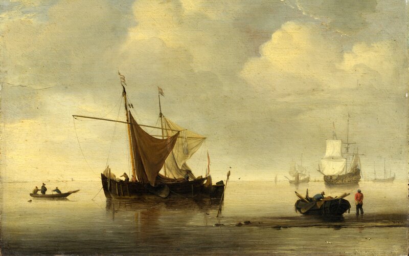 Fishing boats in a calm harbor
