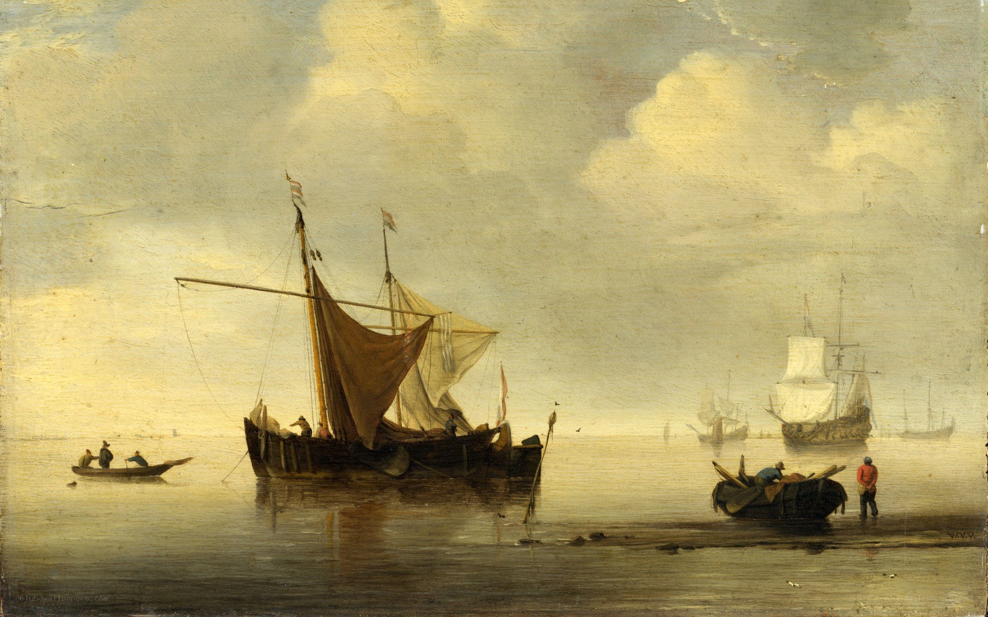 Fishing boats in a calm harbor
