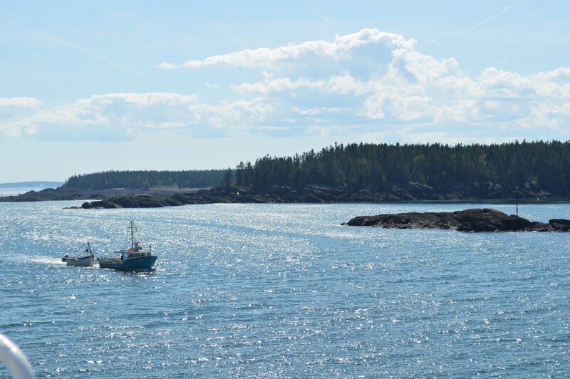 Fishing Boats in Bay — Blue, Serene, Afternoon, Photograph