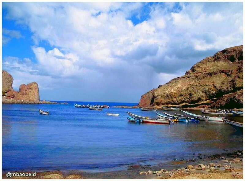 Fishing Boats in Bay — Blue, Serene