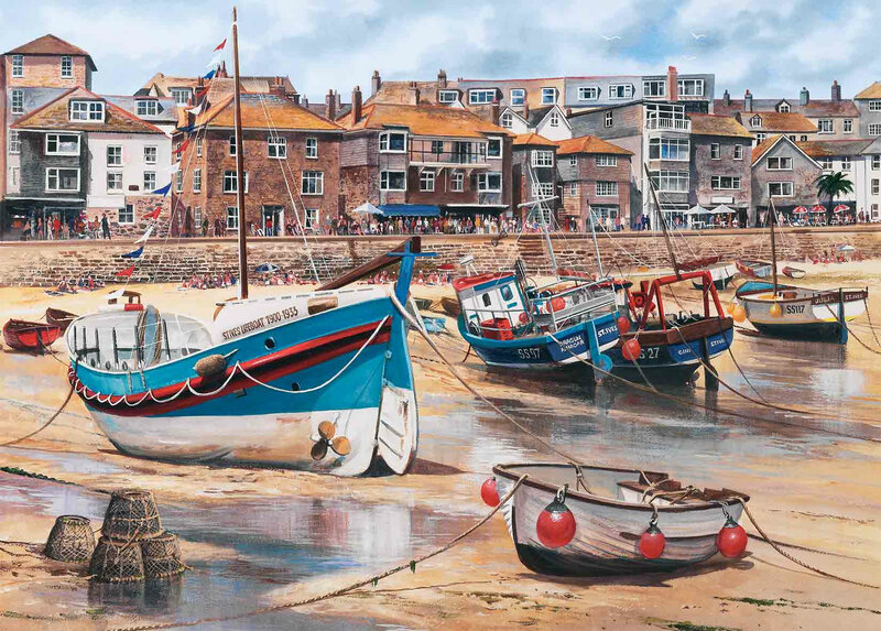 Fishing Boats in Harbor — Blue, Calm, Afternoon, Painting