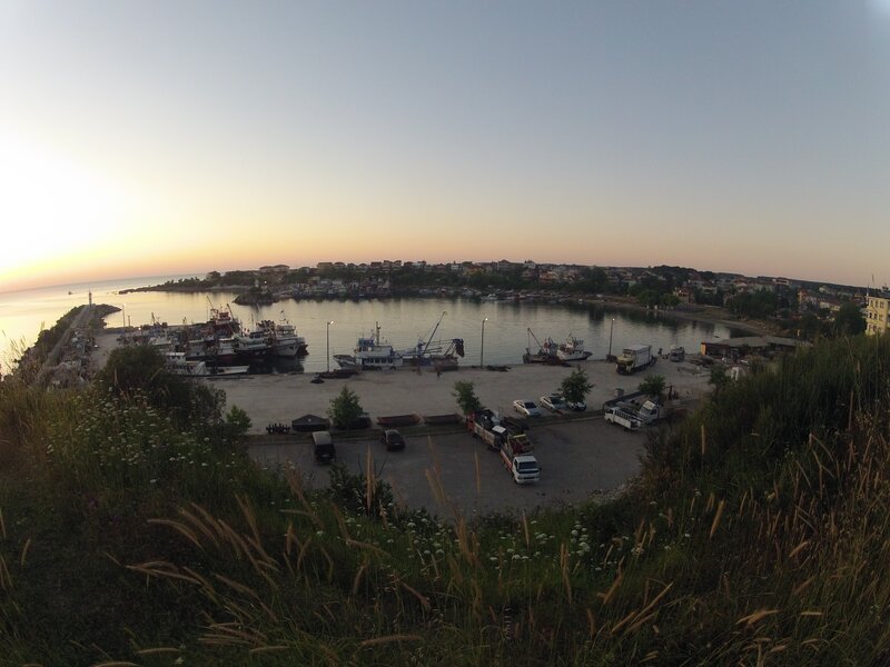 Fishing Boats in Harbor — Blue, Calm, Sunset, Photograph, Cars