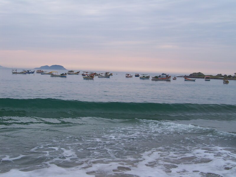 Fishing Boats in Harbor — Blue, Calm, Sunset, Photograph