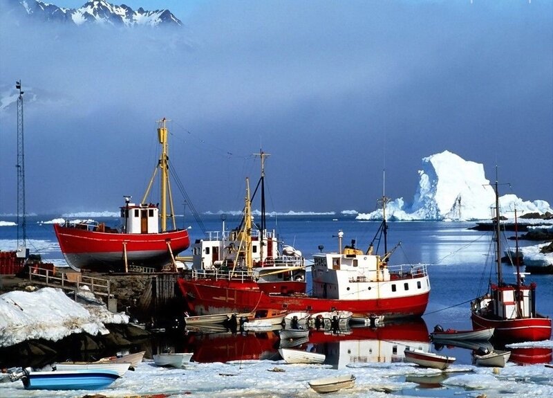 Fishing Boats in Harbor — Blue, Cold