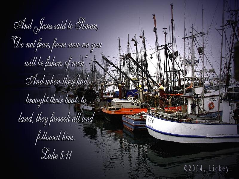 Fishing Boats in Harbor — Blue, Dramatic, Night