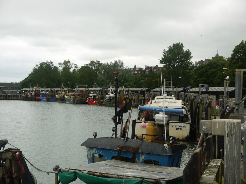 Fishing Boats in Harbor — Blue, Overcast