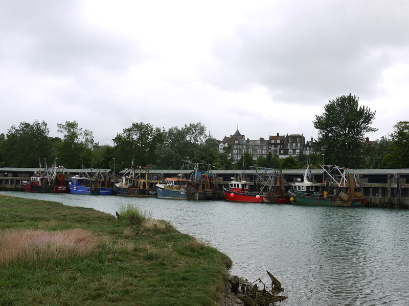 Fishing Boats in Harbor — Green, Calm